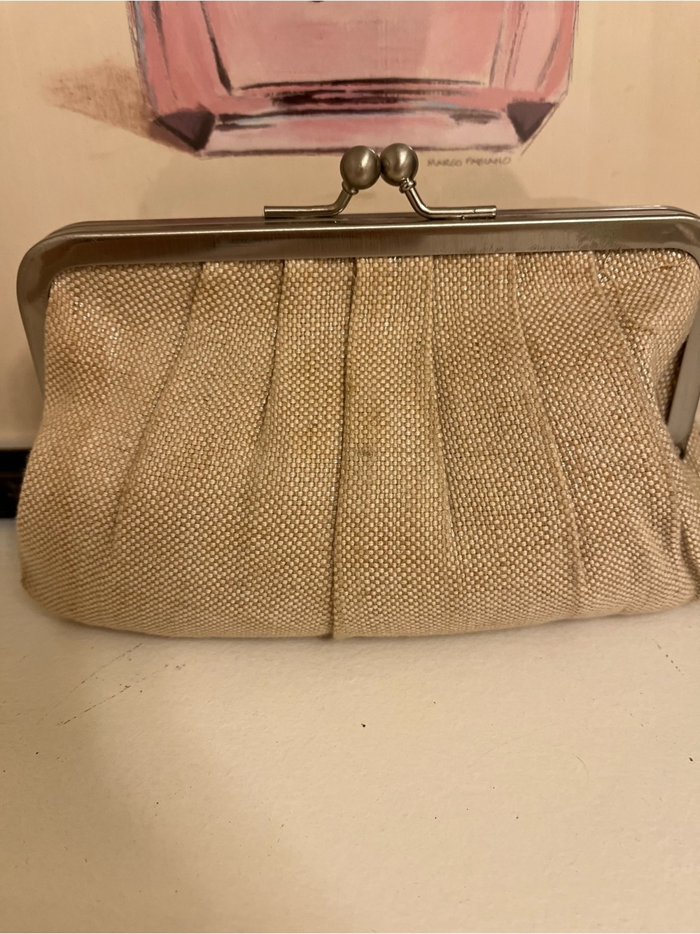 Stila Textured Pleat Kiss-Lock Clutch - Champagne/ Cream